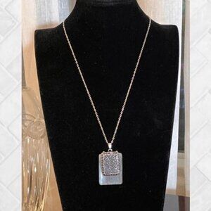 Handcrafted Silver Frosted Glass & Filigree Necklace with 18"-20" Cable Chain